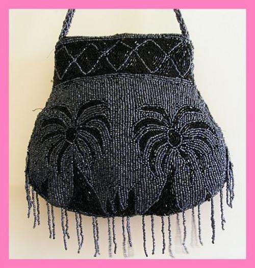 STUNNING BLACK BEADED HANDBAG - FULLY LINED
