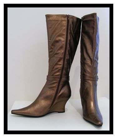 SIZE: 7 - BRONZE WEDGE HEEL LONG BOOTS FROM TATAZI