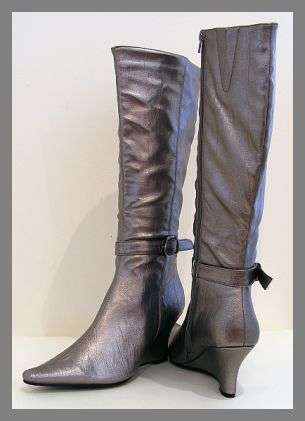 SIZE: 6 - PEWTER WEDGE HEEL LONG BOOTS FROM TATAZI