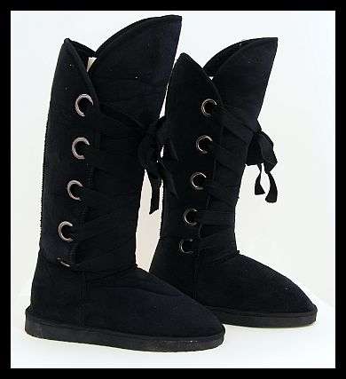 GORGEOUS BLACK FULLY FUR LINED LACE UP BOOTS - SIZE 6