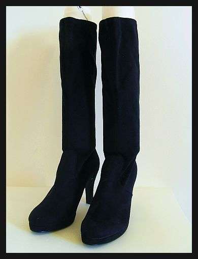 SIZE: 6 - BLACK SUEDE STRETCH PLATFORM BOOTS FROM WOOLWORTHS