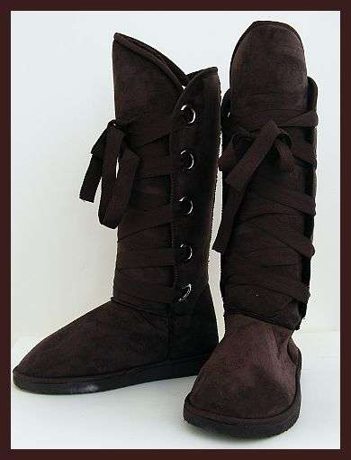 GORGEOUS DARK BROWN FULLY FUR LINED LACE UP BOOTS - SIZE 4