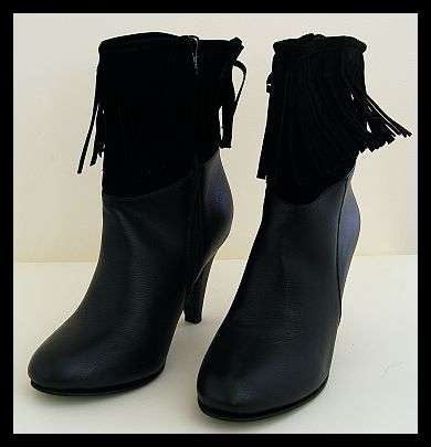 SIZE: 6 - BLACK FRINGED ANKLE BOOTS