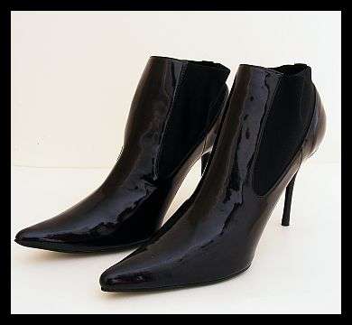 SIZE 8 - BLACK PATENT LEATHER STILLETO ANKLE BOOTS