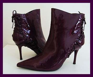 SIZE 7 - STUNNING PURPLE PATENT LEATHER ANKLE BOOTS WITH LACE UP DETAIL