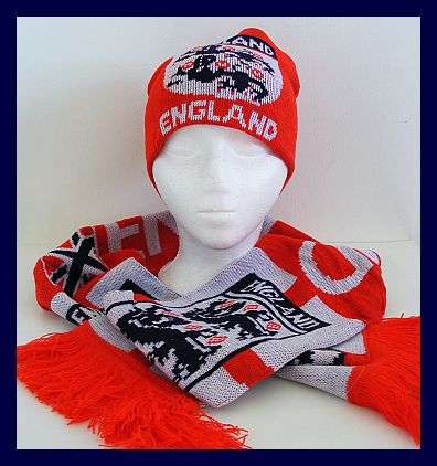 RED ENGLAND KNITTED SCARF & BEANIE SET