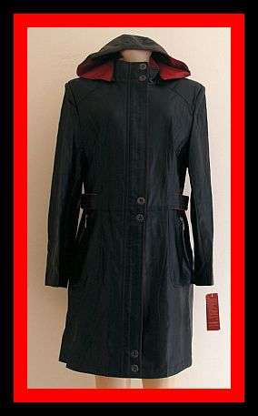 SIZE: LARGE - STUNNING LEATHER TOUCH BLACK & RED LONG JACKET