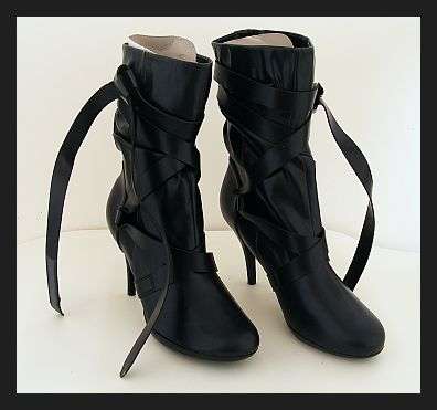 SIZE: 7 - MATT BLACK LEATHER BOOTS WITH LACE UP DETAIL FROM SISSY BOY