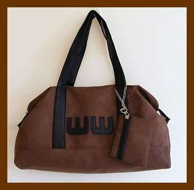 BROWN SUEDE TOUCH TOTE BAG WITH COIN PURSE