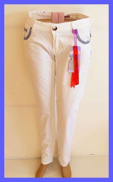 SIZE: 32 - WHITE STRETCH SKINNY LEG JEAN WITH BLUE DETAIL