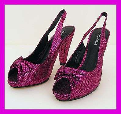 *R1* - SIZE: 6 - DARK PINK GLITTER PLATFORM SLINGBACK SANDALS FROM ZOOM