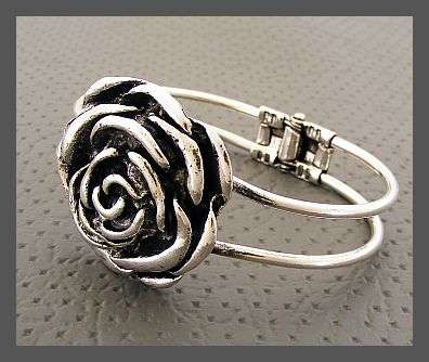 *R1* - TIBETAN SILVER HINGED METAL ROSE BRACELET