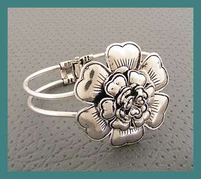 *R1* -TIBETAN SILVER HINGED METAL ROSE BRACELET