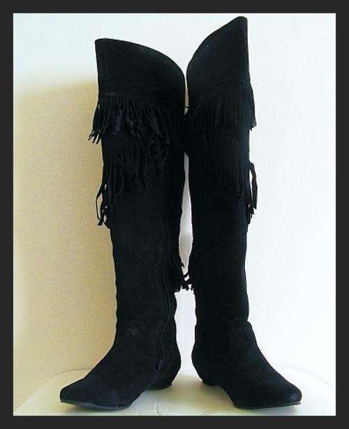 SIZE: 5 - BLACK THIGH HIGH FRINGED BOOTS FROM SISSY BOY