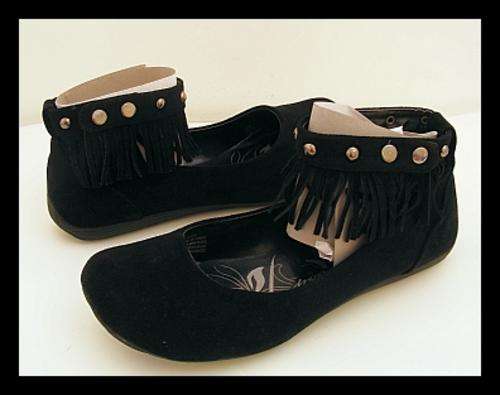 SIZE: 5 - BLACK FRINGED ANKLE FLAT SHOES FROM SISSY BOY