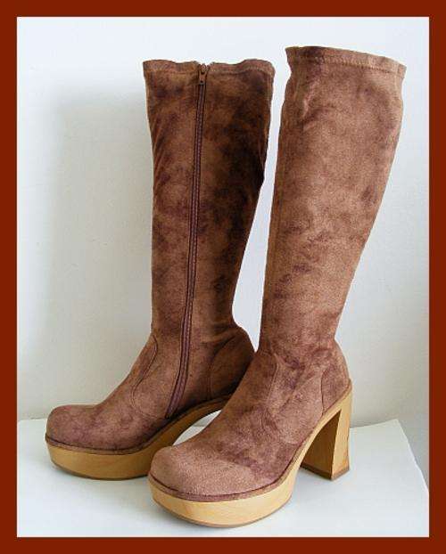 SIZE: 6 - CAMEL STRETCH SUEDE PLATFORM BOOTS FROM ME TOO