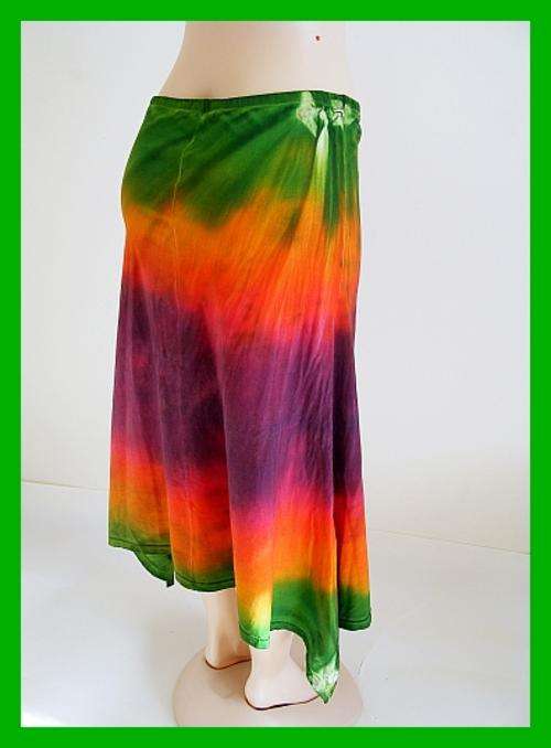SIZE: LARGE - GREEN / ORANGE TIE DYE HANDPAINT SKIRT