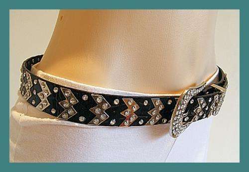 BLACK STUDDED DIAMANTE BELT - 100CM