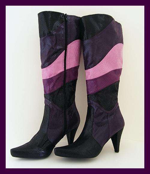 SIZE: 6 - PURPLE & BLACK FAUX SNAKESKIN BOOTS FROM ZOOM