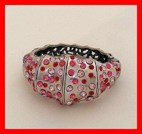 GORGEOUS SILVER HINGED BANGLE WITH PINK RHINESTONES