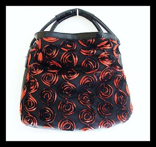 GORGEOUS BLACK & RED ROSE DETAIL HANDBAG