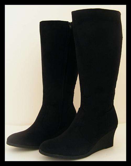 SIZE: 7 - BLACK SUEDE WEDGE HEEL BOOTS WITH LACE UP DETAIL FROM MODELLI
