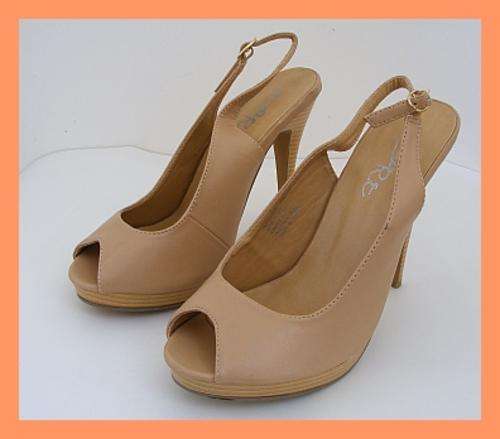 SIZE: 7 - BEIGE PLATFORM PEEPTOE SLINGBACK SHOES