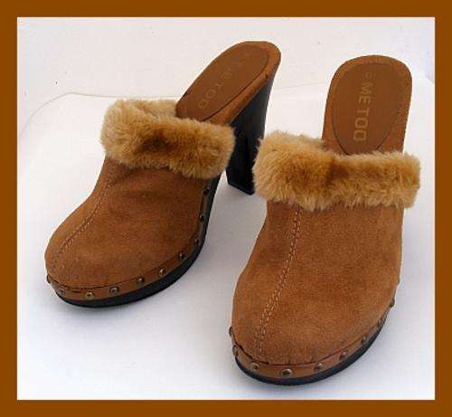 SIZE: 6 - CAMEL FUR TRIMMED PLATFORM MULES FROM ME TOO