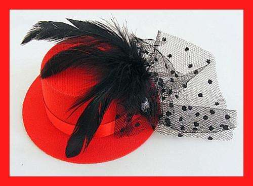 SUPER CHIC MINI HAT WITH DIAMANTE & LACE - RED