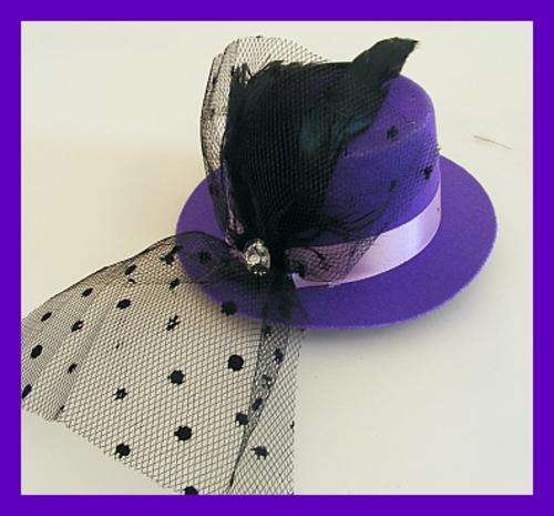 SUPER CHIC MINI HAT WITH DIAMANTE & LACE - PURPLE