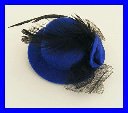 SUPER CHIC SMALL MINI HAT WITH ROSE & LACE - BLUE
