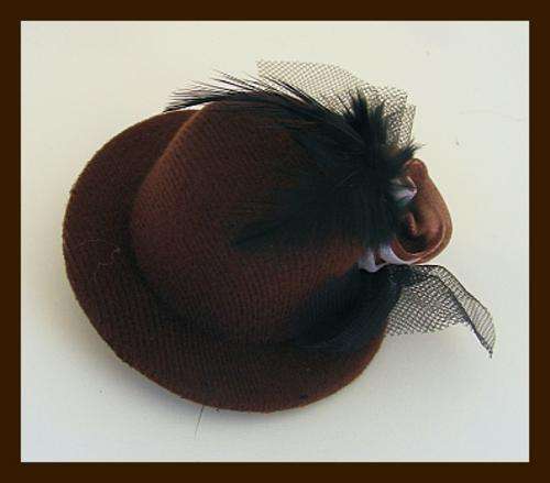 SUPER CHIC SMALL MINI HAT WITH ROSE & LACE - BROWN