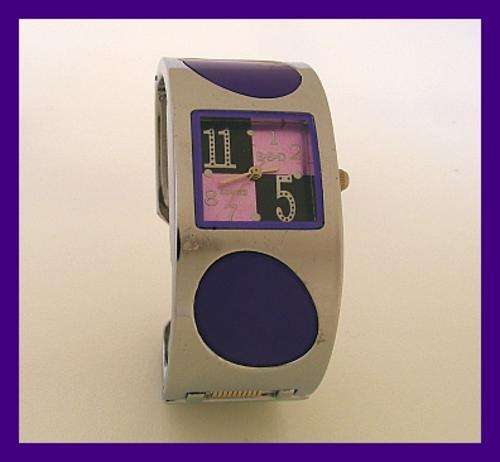 *R1* - GORGEOUS SILVER CUFF STYLE WATCH WITH PINK & PURPLE DETAIL