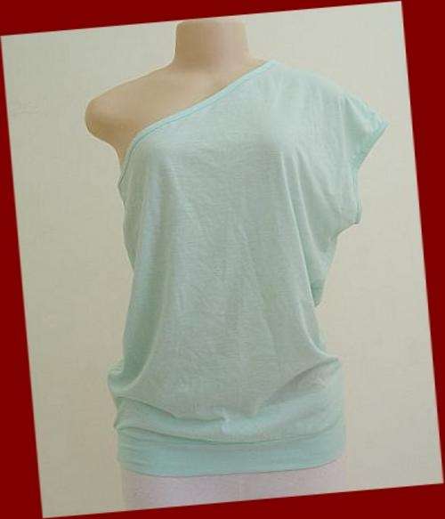 *R1* - PALE GREEN OFF THE SHOULDER T-SHIRT - SIZE: MEDIUM