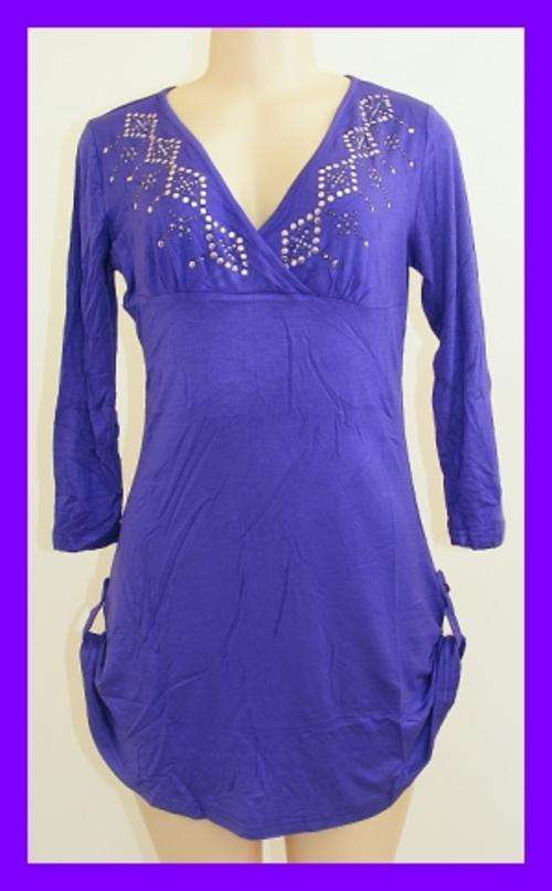 SIZE: LARGE - PURPLE MINI DRESS / LONG SHIRT WITH SILVER DETAIL