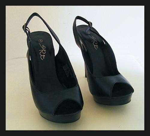 SIZE: 5 - BLACK PLATFORM PEEPTOE SLINGBACK SHOES