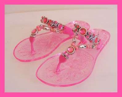BEAUTIFUL PINK BEADED JELLY SLOPS - SIZE: 4