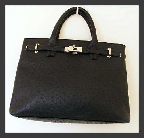 BLACK FAUX CROC HANDBAG