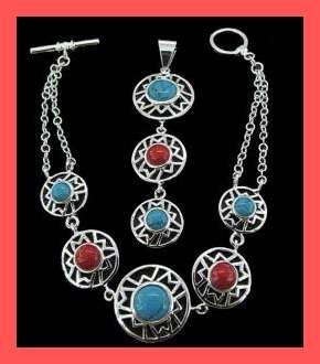 STERLING SILVER & TURQUOISE BRACELET & PENDANT SET