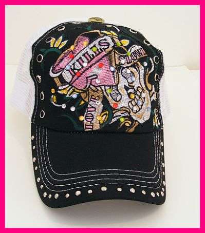 BLACK EMBROIDERED SKULL CAP - BLACK AND WHITE