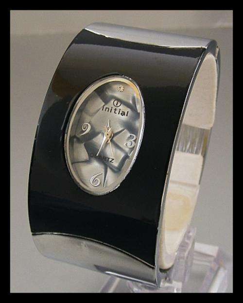 BLACK & SILVER INITIAL BRACELET WATCH