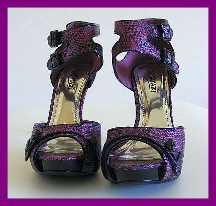 SIZE: 6 - PURPLE SNAKESKIN PLATFORM SANDALS FROM TATAZI