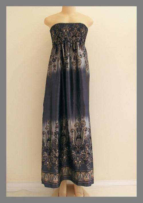 SIZE: X-LARGE - GREY SILK SCARF LONG DRESS