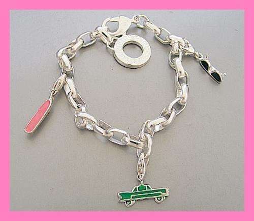 *R1* - "Thomas Sabo" Style Charm Bracelet - SKATEBOARD, CAR, SUNGLASSES