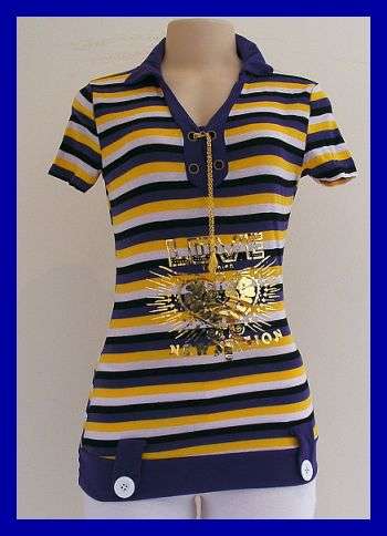 **R1** SIZE: LARGE - STRIPED T-SHIRT WITH GOLD CHAIN DETAIL