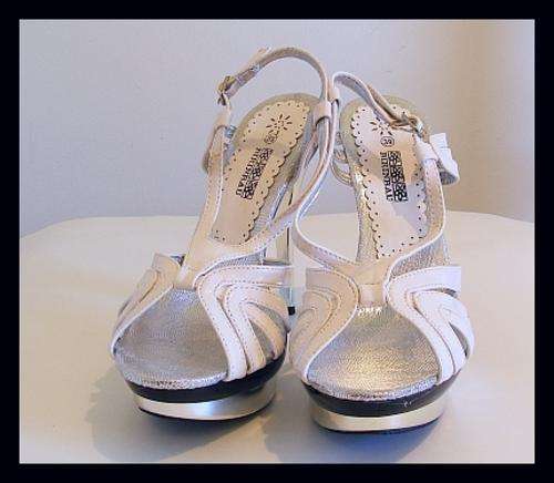 BIRINBAU FROM ITALY - SIZE: 6 - WHITE PLATFORM SANDALS WITH SILVER HEELS
