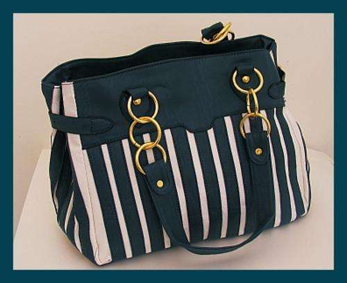 GREEN AND WHITE STRIPED TOTE BAG