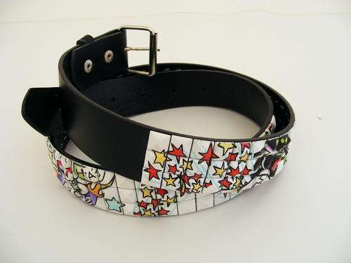 DESIGNER BELT WITH METAL STUD PICTURE DETAIL - 120CM