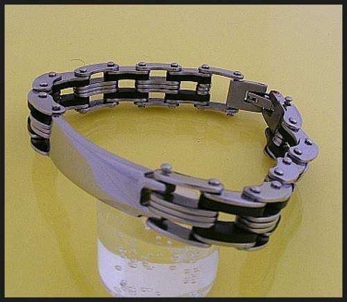 MENS STAINLESS STEEL AND BLACK RUBBER BRACELET