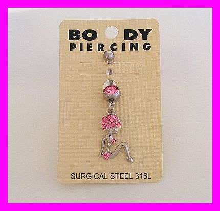 *Free Shipping* - PINK CRYSTAL AFRO CHIC BELLY RING - SURGICAL STEEL